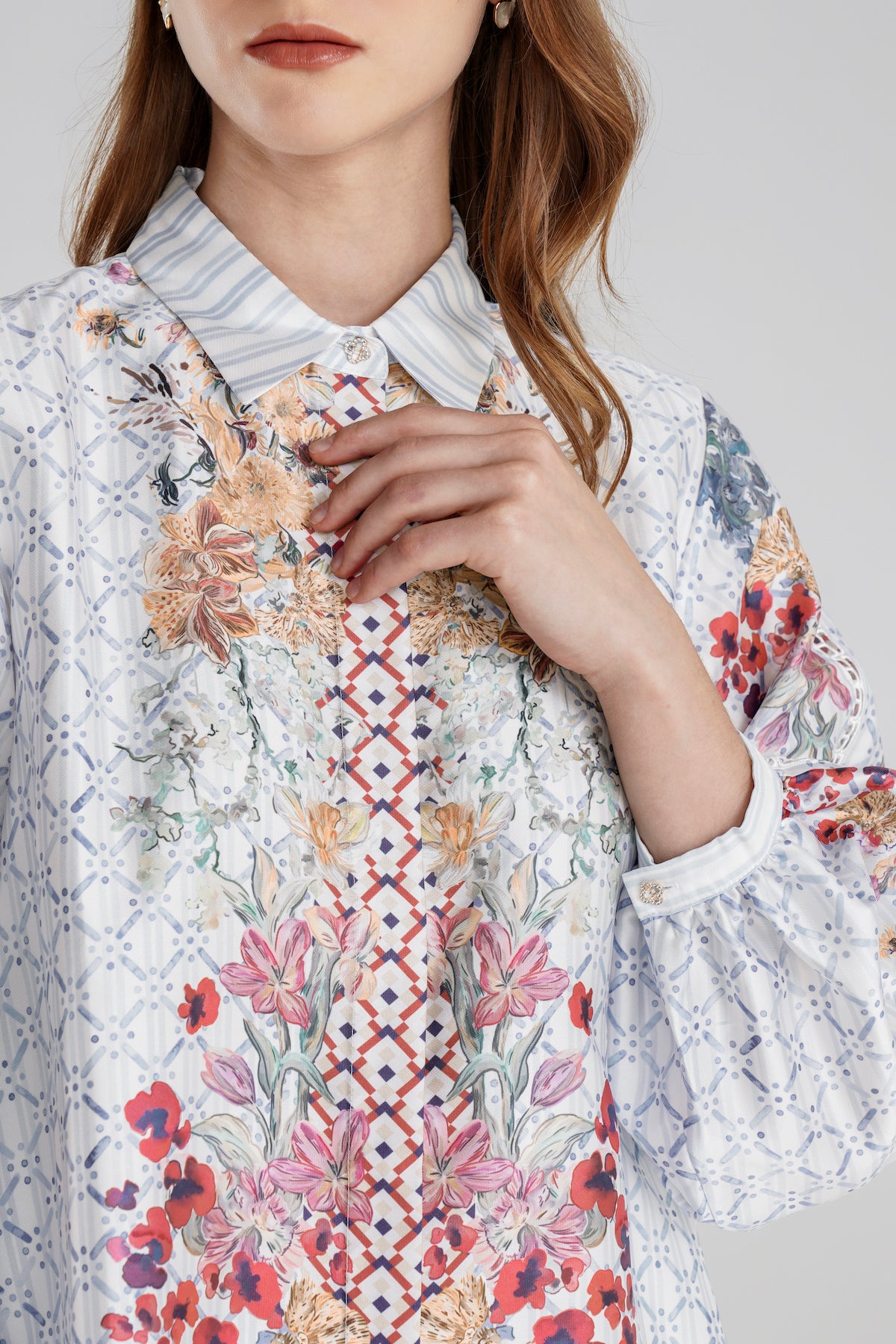 Floral Symphony Satin Shirt - Hydrangea