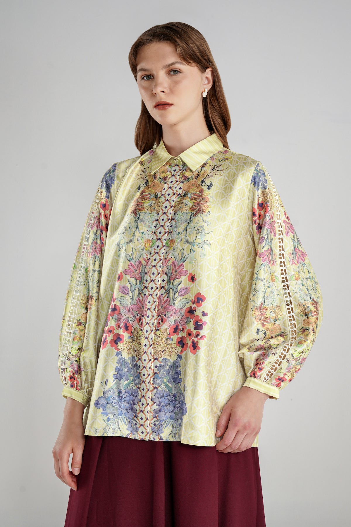 Floral Symphony Satin Shirt - Calendula