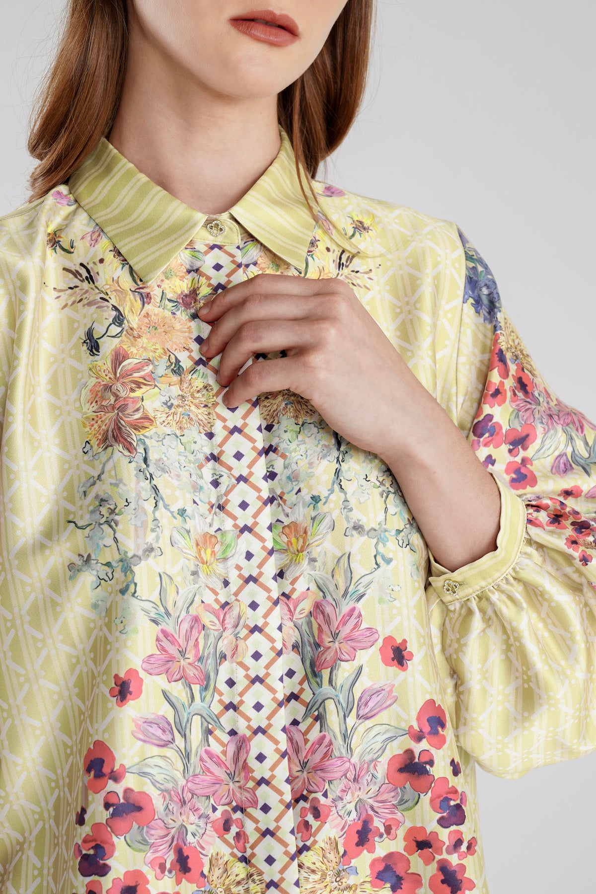 Floral Symphony Satin Shirt - Calendula