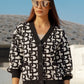 Monogram Bell Sleeve Buttoned Crop Cardigan - Oreo