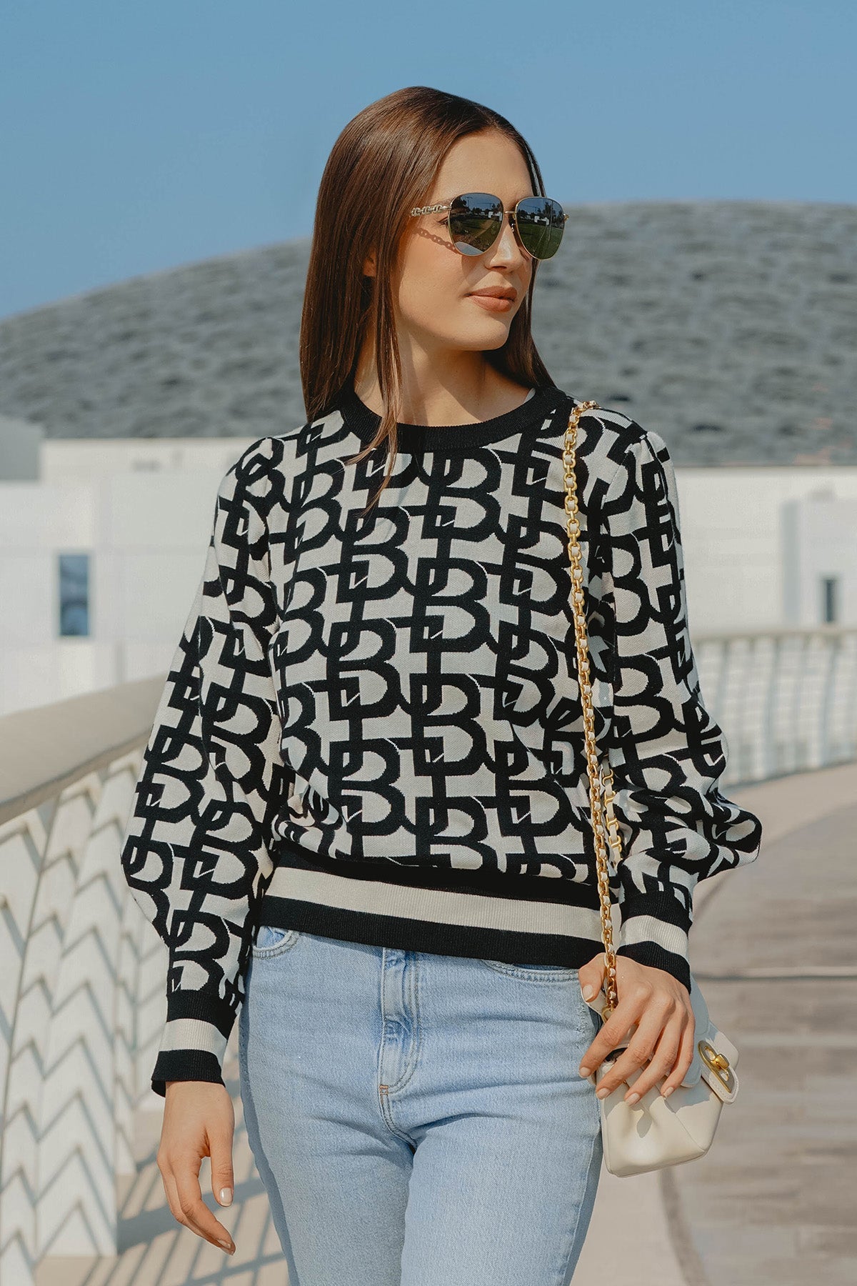 Monogram Bell Sleeve Sweater - Oreo