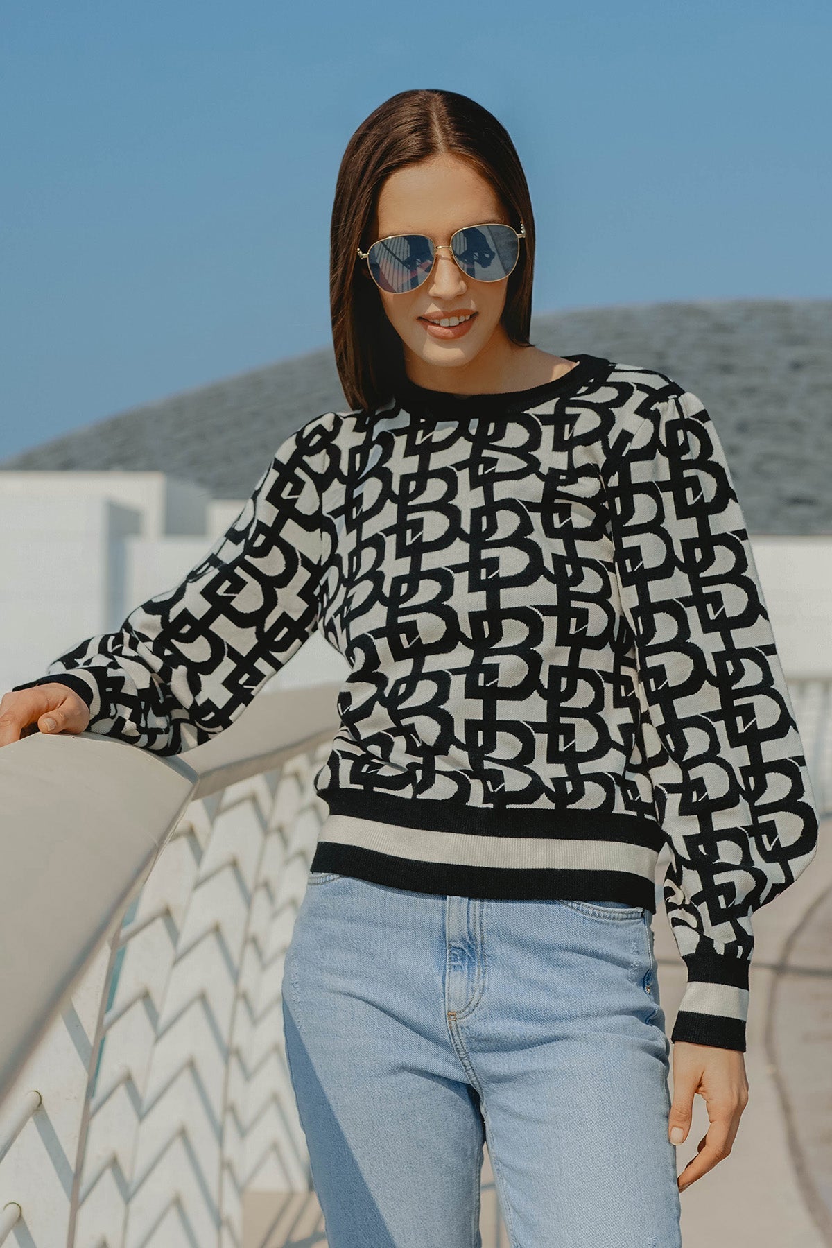 Monogram Bell Sleeve Sweater - Oreo