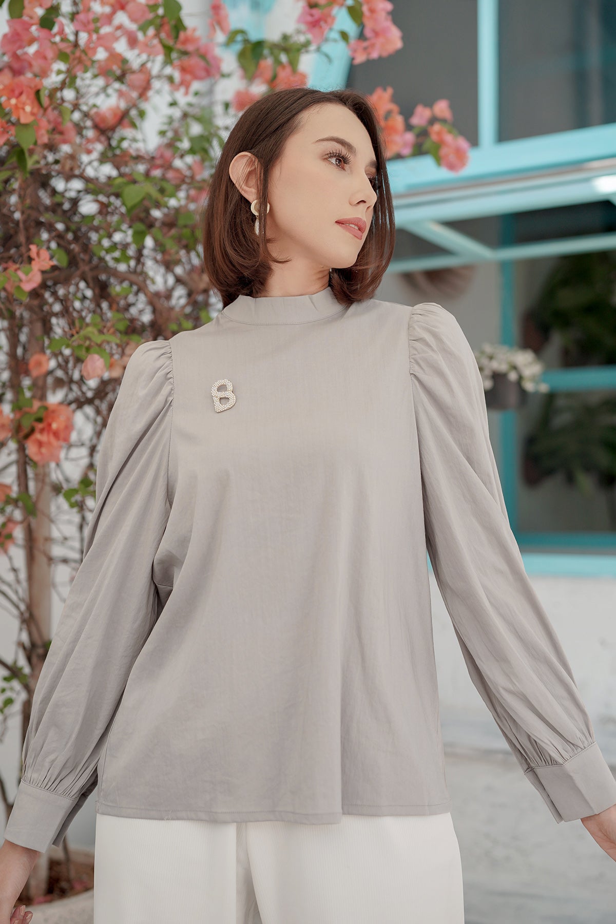 Naomi Puff Blouse - Grey