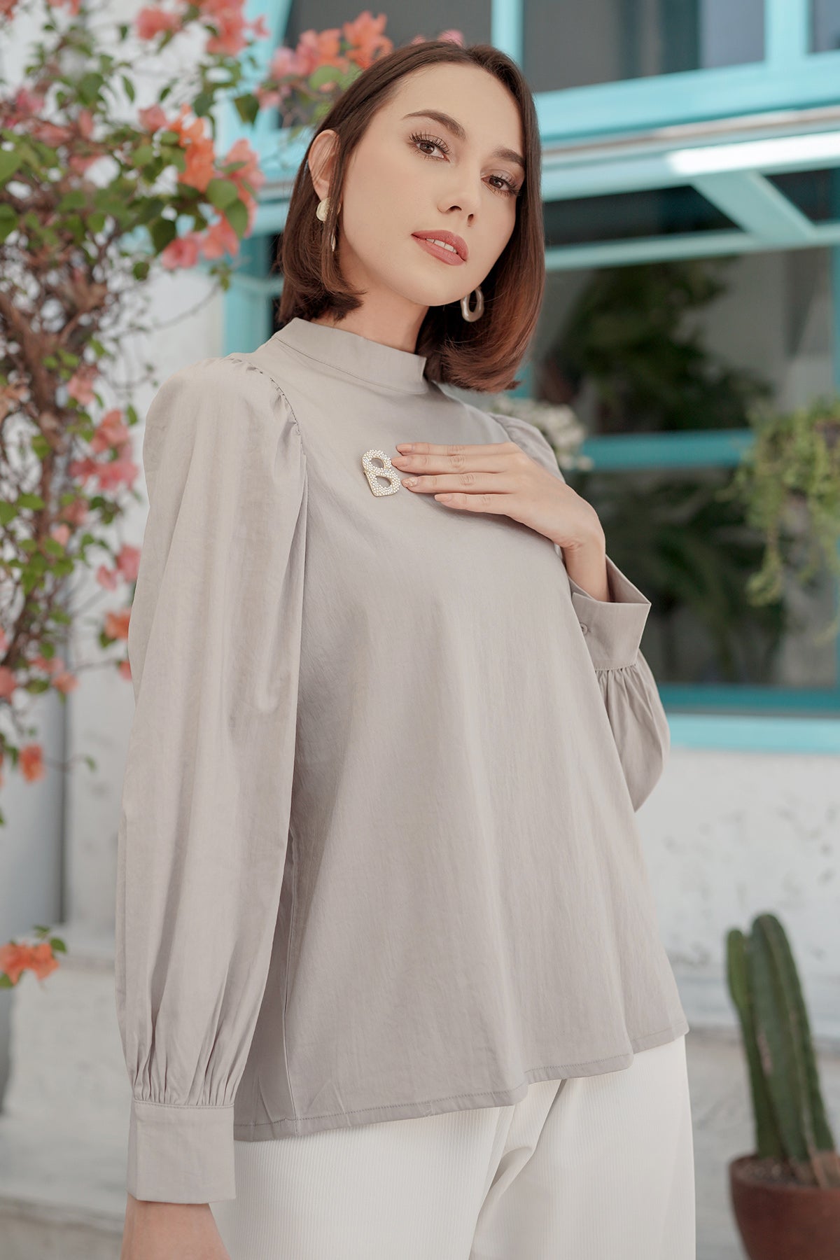 Naomi Puff Blouse - Grey