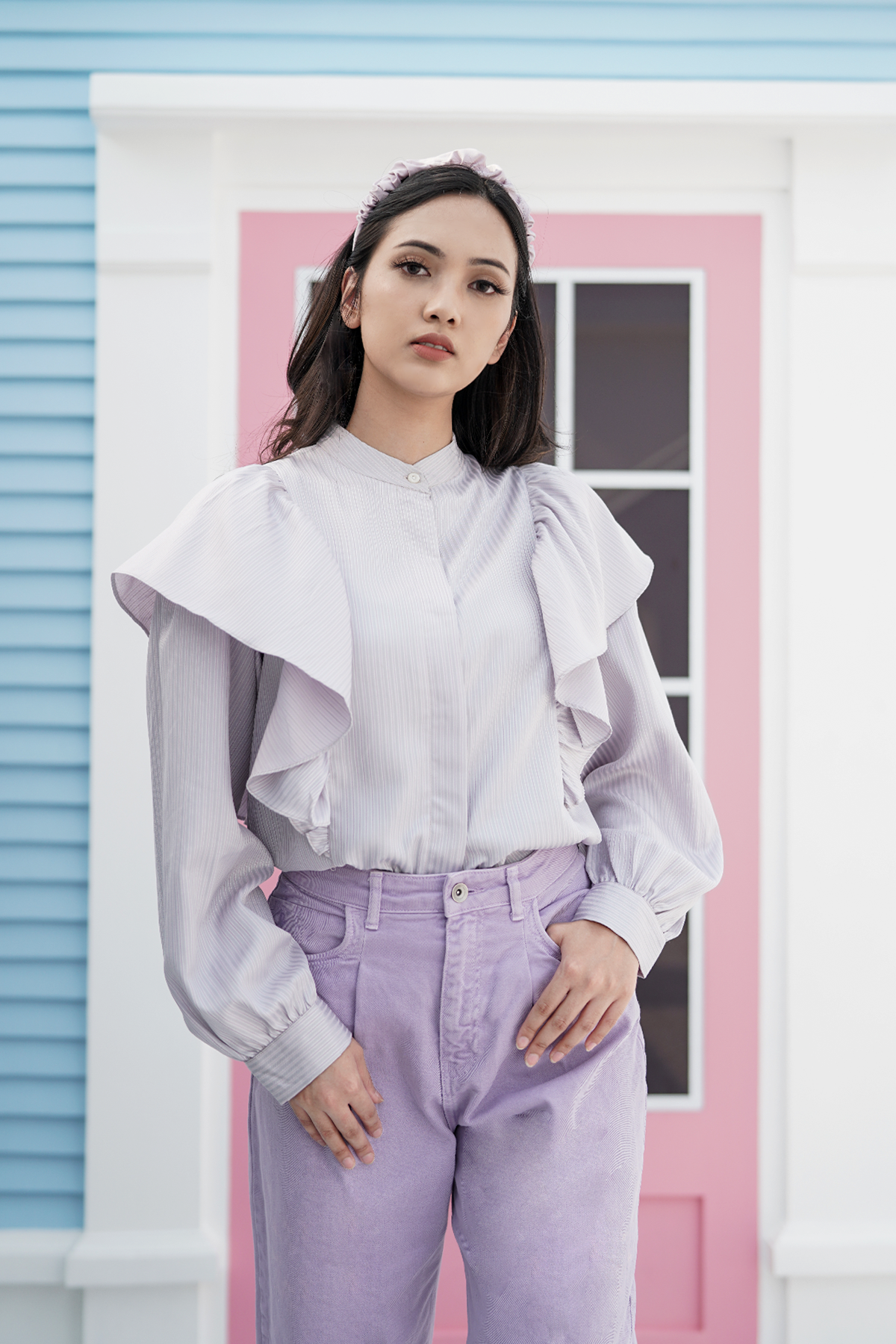 Gray Lilac Nina Ruffle Shirt