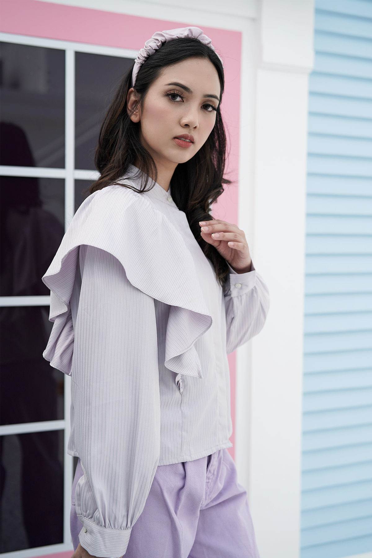 Gray Lilac Nina Ruffle Shirt