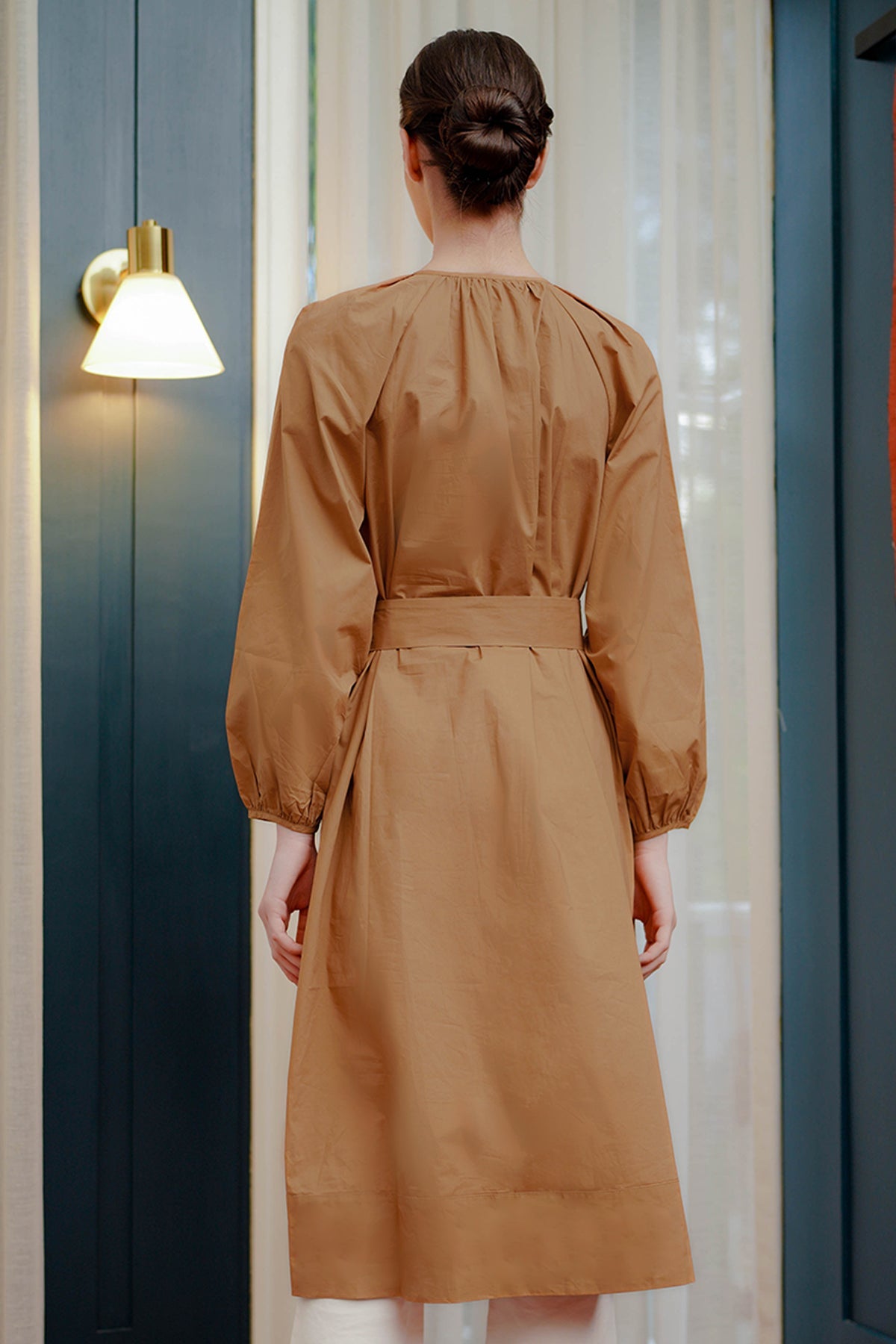 Poplin Midi Dress - Caramel