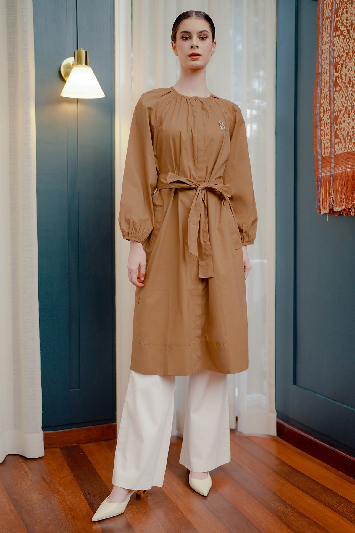 Poplin Midi Dress - Caramel