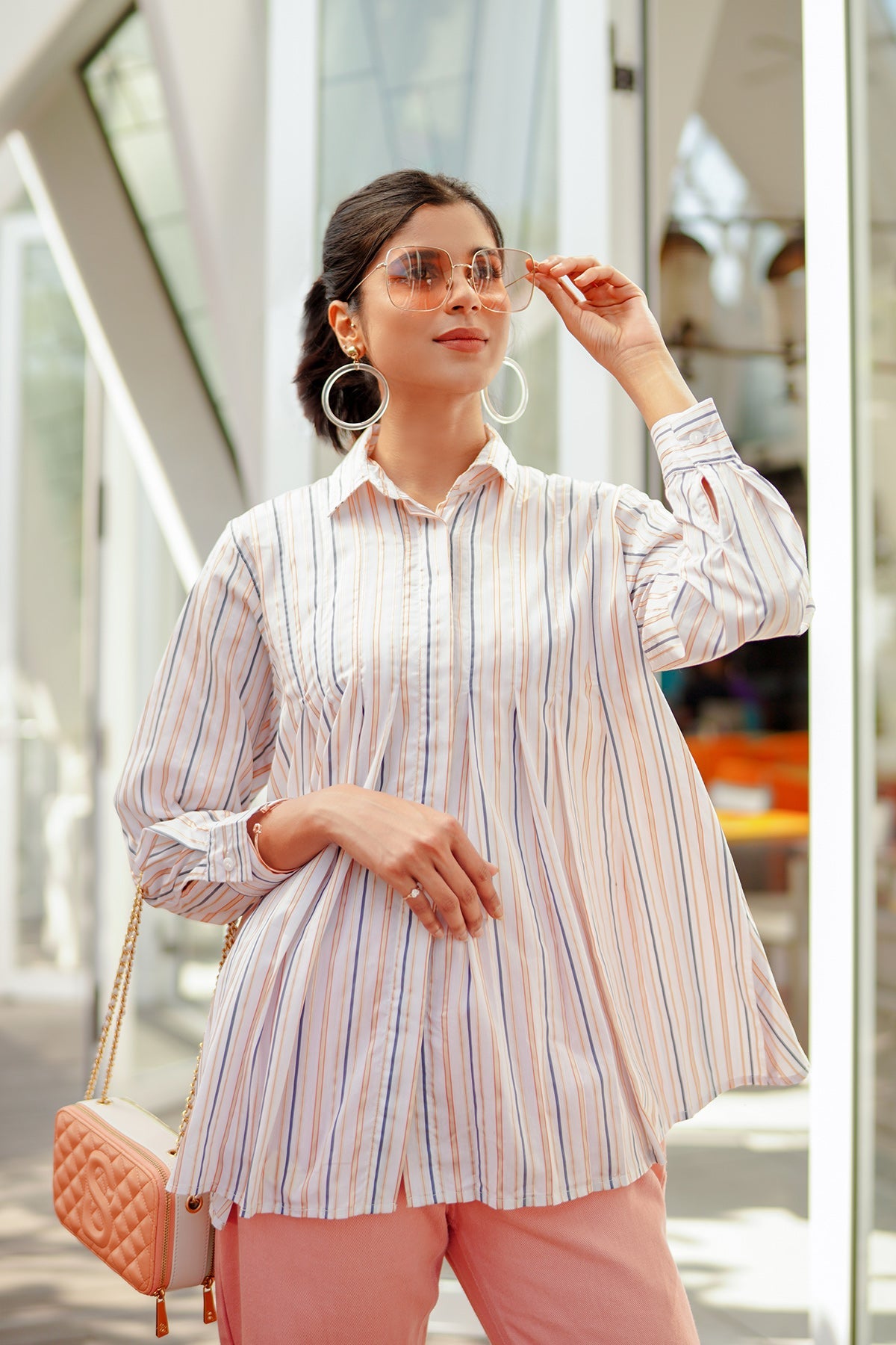 Savanna Ruffle Shirt - Orange Stripes