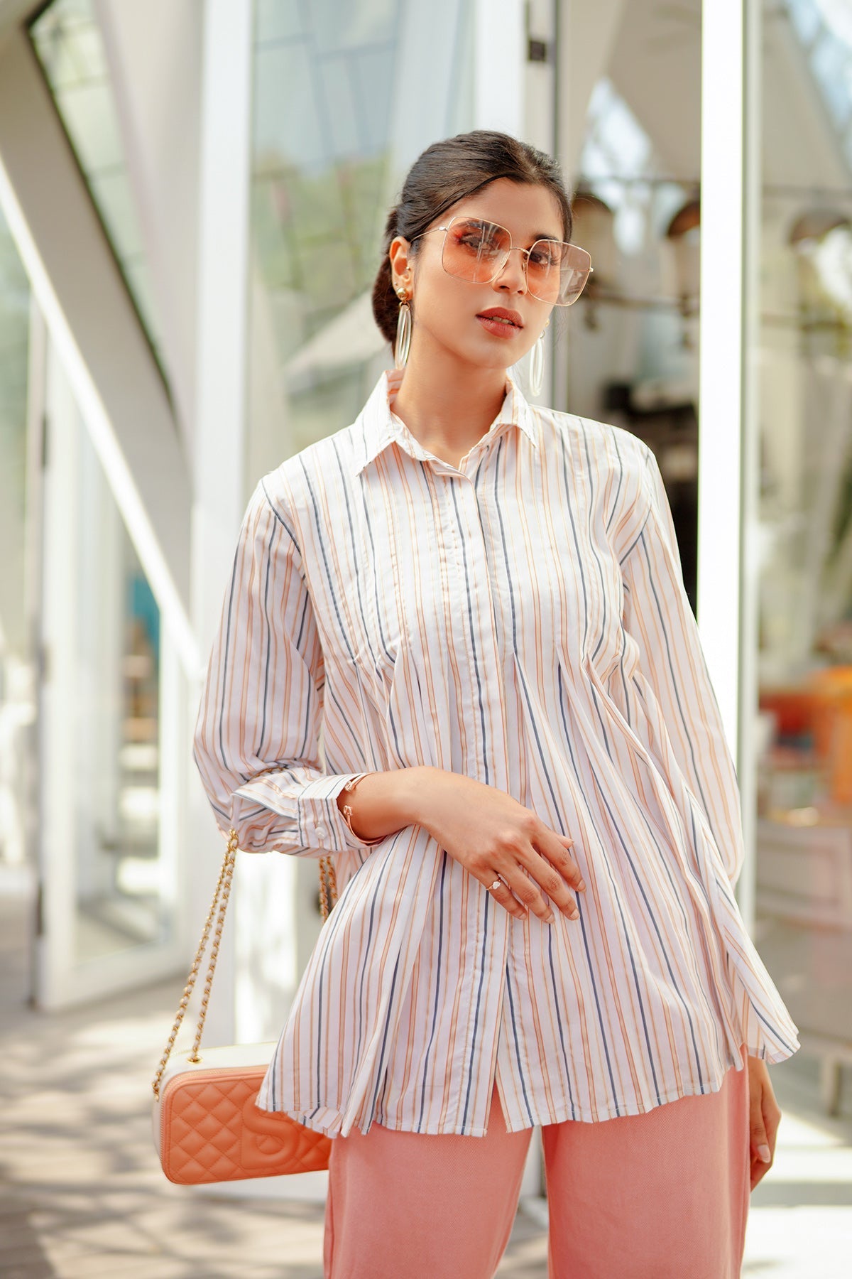 Savanna Ruffle Shirt - Orange Stripes