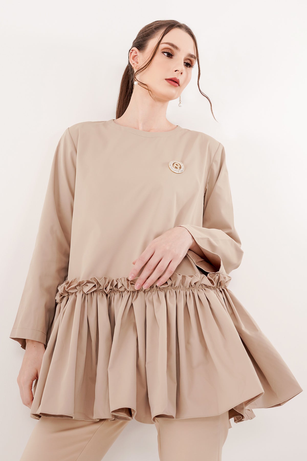 Sara Ruffle Blouse - Tan