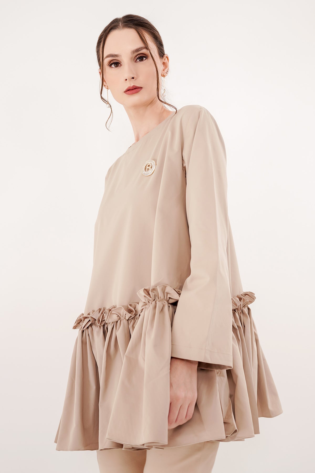 Sara Ruffle Blouse - Tan