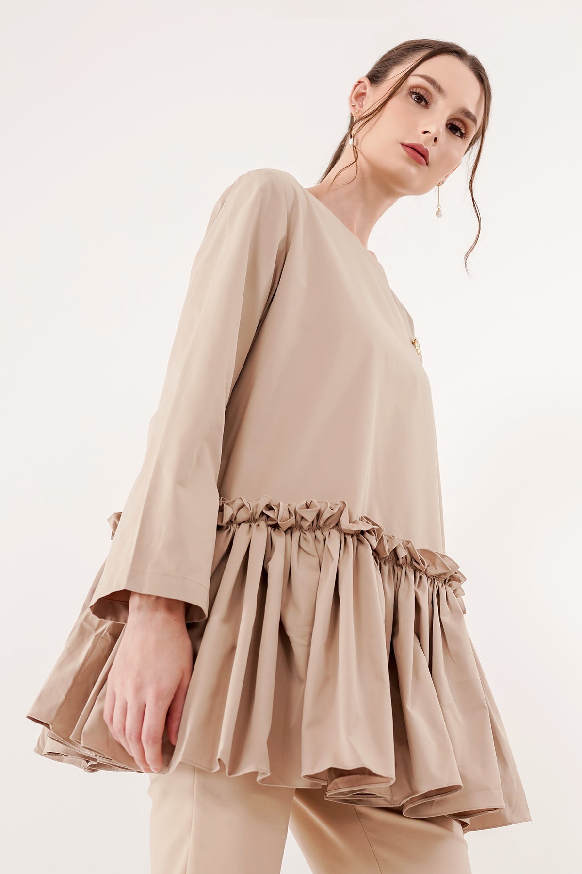 Sara Ruffle Blouse - Tan