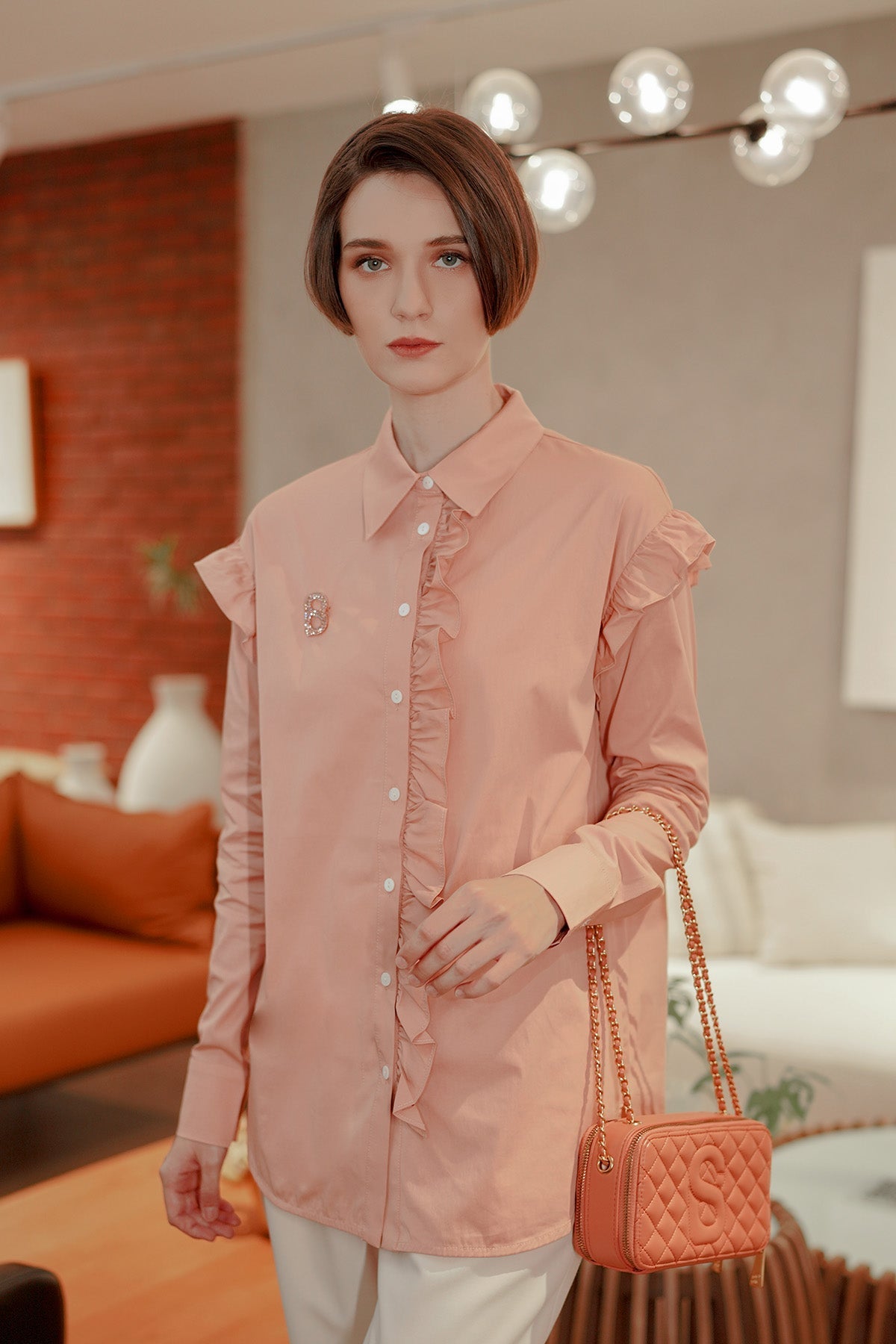 Ziana Ruffle Shirt - Peach Sand