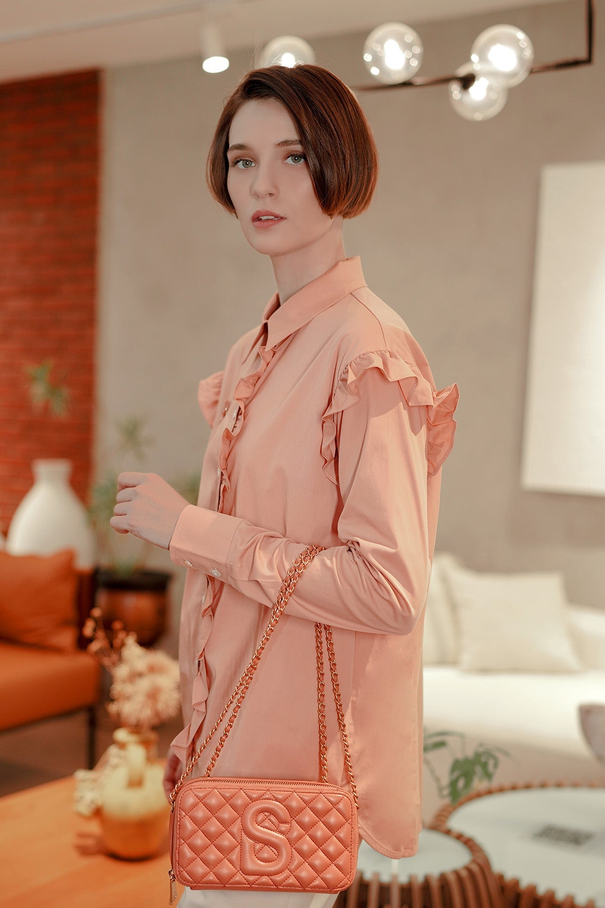 Ziana Ruffle Shirt - Peach Sand