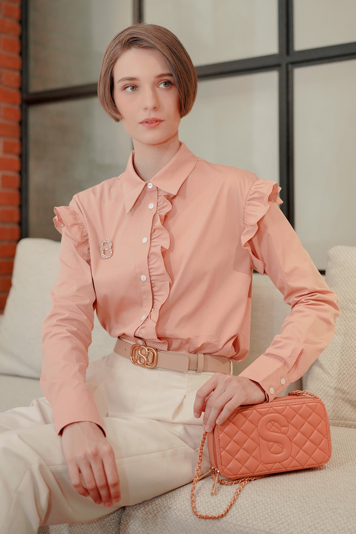 Ziana Ruffle Shirt - Peach Sand