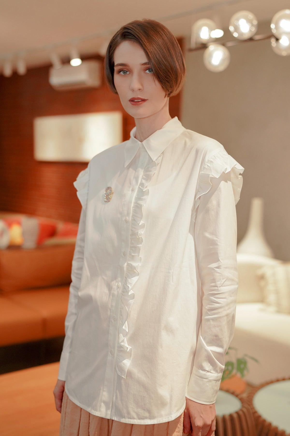 Ziana Ruffle Shirt - White