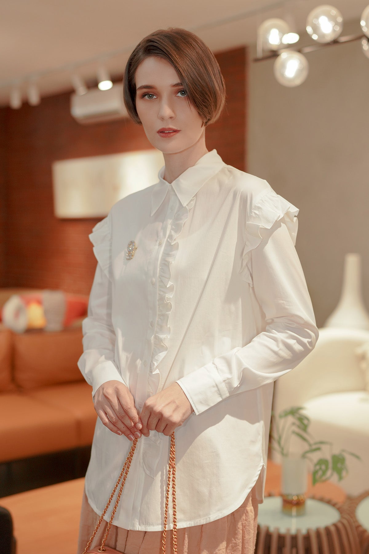 Ziana Ruffle Shirt - White